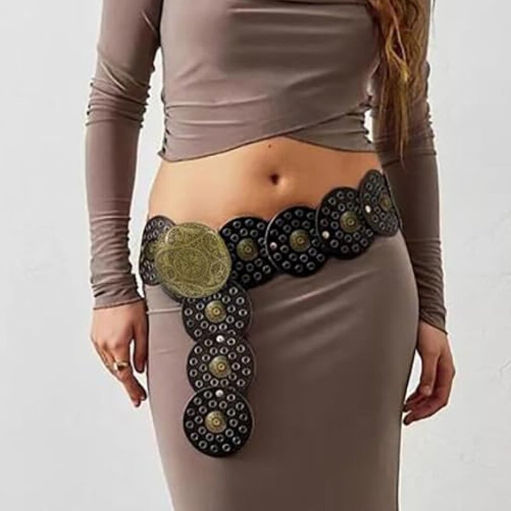 Western Cowgirl Wide Disc Belt With Retro Concho Buckle Large/45 inches